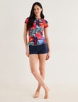 Zest Resort Paradise Floral Short Sleeve Zip Thru Rashie, Blue product photo View 03 S