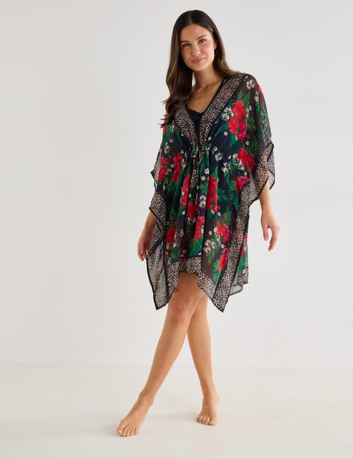 Zest Resort Chiffon Kaftan with Border, Hot Floral product photo