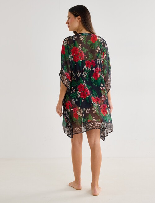 Zest Resort Chiffon Kaftan with Border, Hot Floral product photo View 02 L