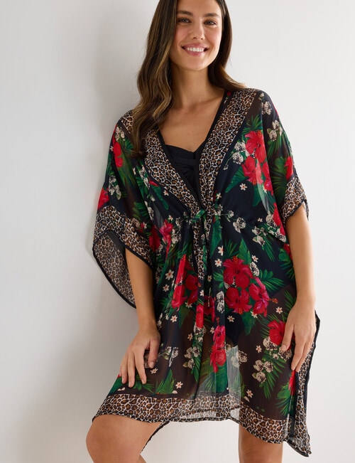 Zest Resort Chiffon Kaftan with Border, Hot Floral product photo View 03 L