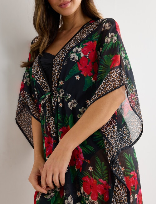 Zest Resort Chiffon Kaftan with Border, Hot Floral product photo View 04 L