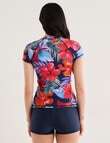 Zest Resort Paradise Floral Short Sleeve Zip Thru Rashie, Blue product photo View 02 S
