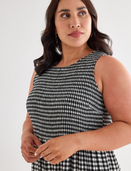 Studio Curve Shirred Bodice SL Dress, Black Gingham product photo View 04 L