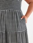Studio Curve Shirred Bodice SL Dress, Black Gingham product photo View 05 S