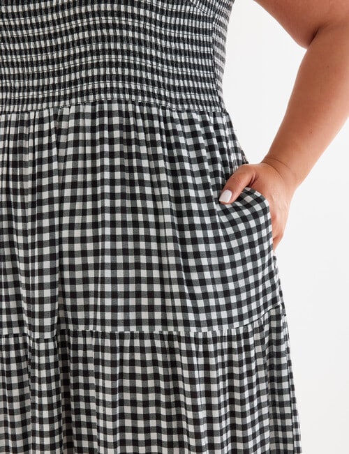 Studio Curve Shirred Bodice SL Dress, Black Gingham product photo View 05 L