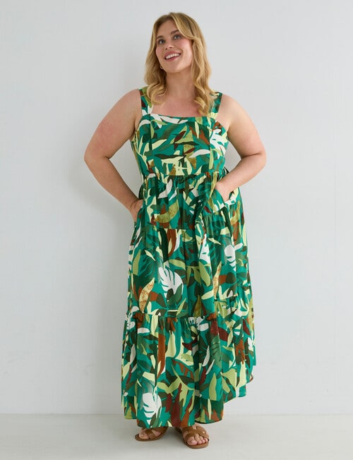 Studio Curve Printed Sundress, Green Leaf product photo