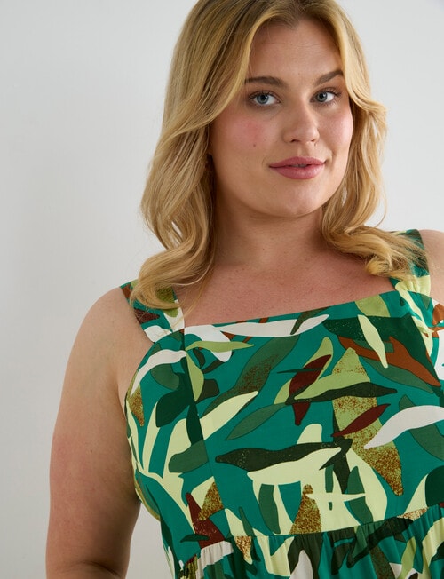 Studio Curve Printed Sundress, Green Leaf product photo View 03 L