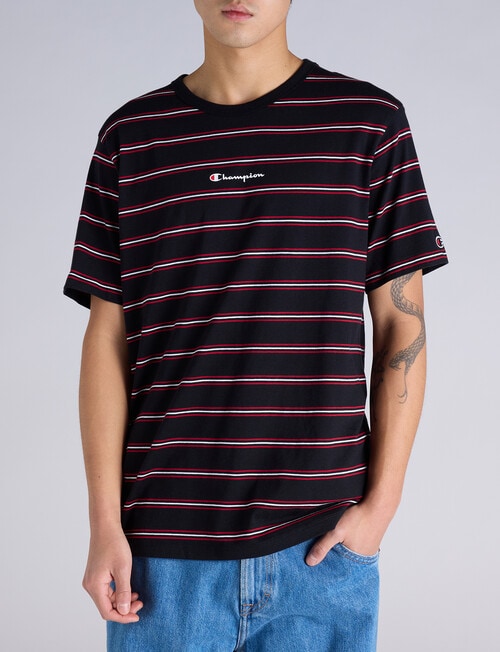 Champion Script Stripe Tee, Black, White & Cardinal product photo