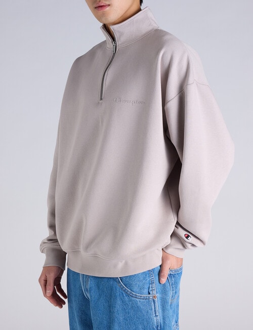 Champion Tonal Script Quarter Zip Crew Sweatshirt, Pearl Oyster product photo View 02 L