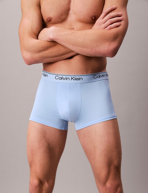Calvin Klein Micro Stretch Low Rise Trunk, 3-Pack, Shoreline, Royalty & Blue Bell product photo View 04 L