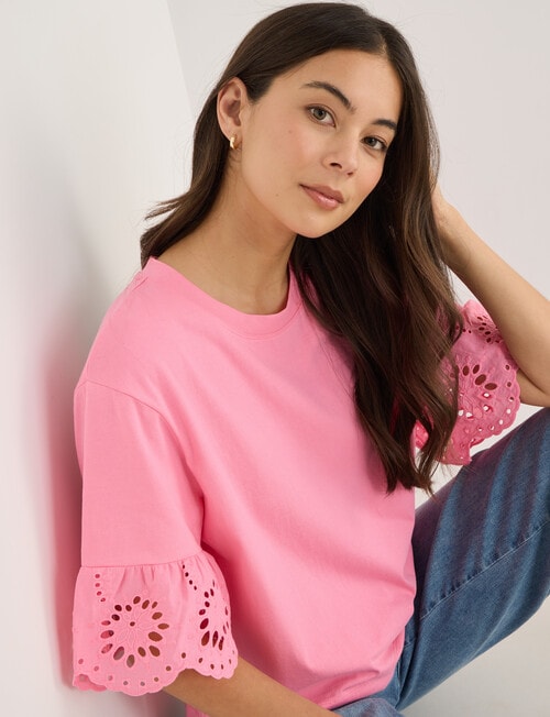 Whistle Drop Shoulder Detail Tee, Candy product photo View 05 L