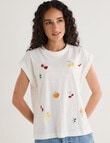 Zest Embroidered Fruit Organic Cotton Roll Sleeve Tee, White product photo View 05 S