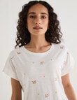 Zest Embroidered Posy Organic Cotton Boxy Tee, Ivory product photo