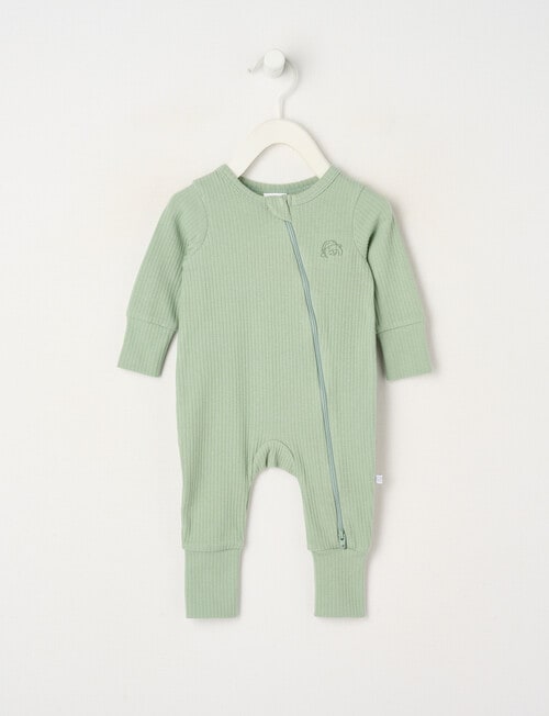 Teeny Weeny Sleep Rib Sleepsuit, Sage Green product photo