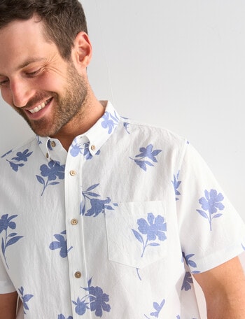 Gasoline Texture Maria Short Sleeve Shirt, White product photo