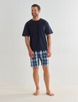 Mazzoni Short Sleeve Tee & Check Short PJ Set, Navy, Blue & Grey product photo View 03 S