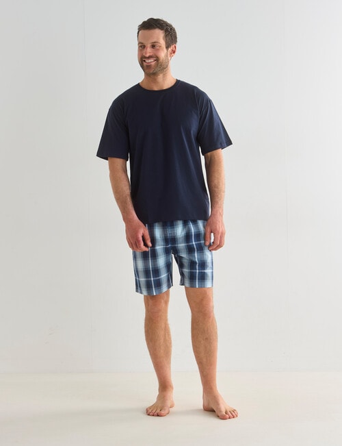 Mazzoni Short Sleeve Tee & Check Short PJ Set, Navy, Blue & Grey product photo View 03 L