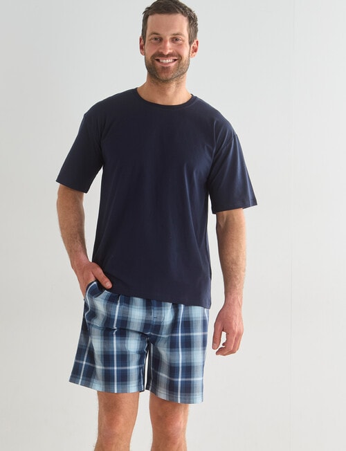 Mazzoni Short Sleeve Tee & Check Short PJ Set, Navy, Blue & Grey product photo View 05 L