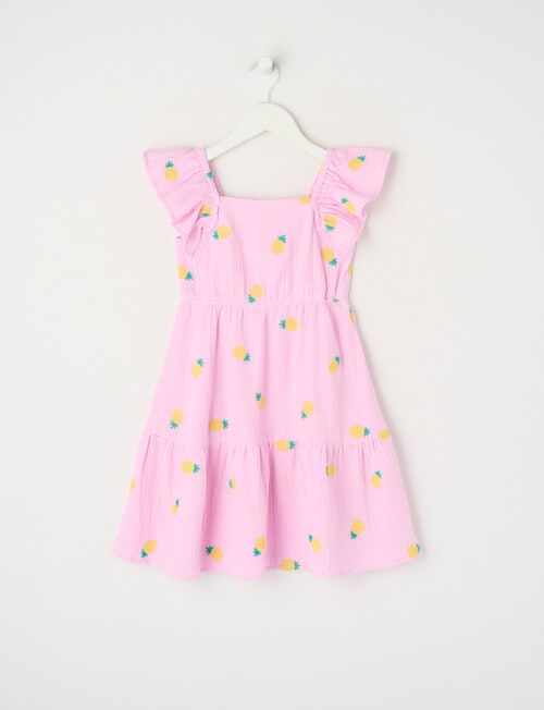 Mac & Ellie Embroidered Pineapples Flutter Sleeve Dress, Pastel Lilac product photo