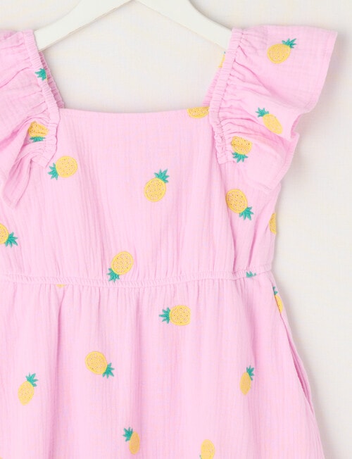 Mac & Ellie Embroidered Pineapples Flutter Sleeve Dress, Pastel Lilac product photo View 02 L