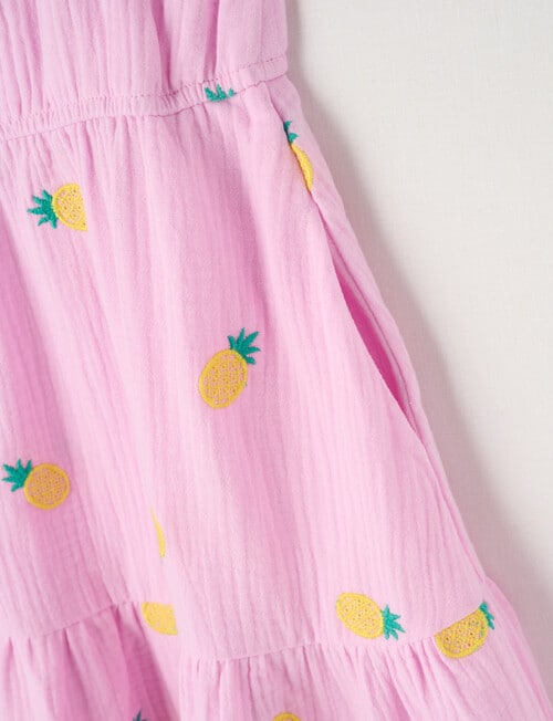 Mac & Ellie Embroidered Pineapples Flutter Sleeve Dress, Pastel Lilac product photo View 03 L