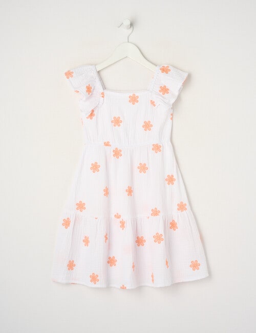 Mac & Ellie Embroidered Daisies Flutter Sleeve Dress, White product photo