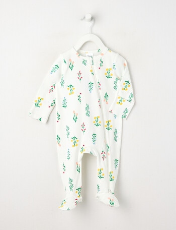 Teeny Weeny Sleep Meadow Flowers Stretch Cotton Sleepsuit, White product photo