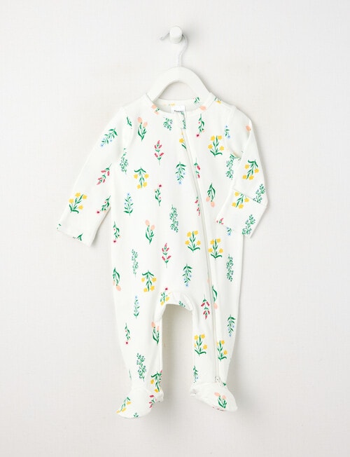Teeny Weeny Sleep Meadow Flowers Stretch Cotton Sleepsuit, White product photo