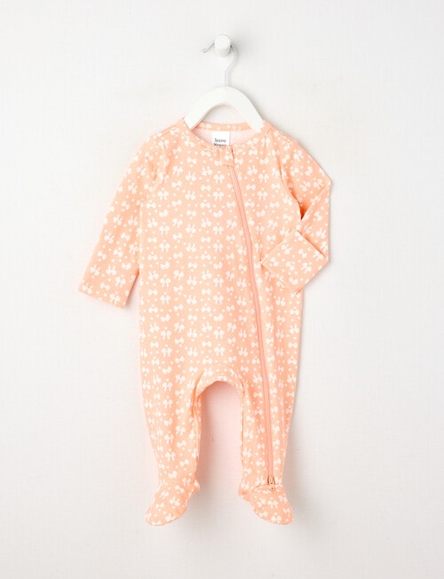 Teeny Weeny Sleep Hearts and Bows Stretch Cotton Sleepsuit, Coral product photo
