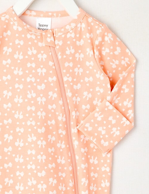 Teeny Weeny Sleep Hearts and Bows Stretch Cotton Sleepsuit, Coral product photo View 02 L