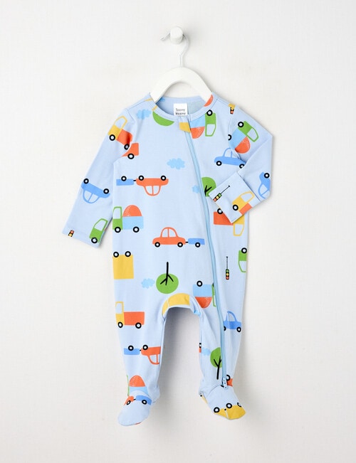 Teeny Weeny Sleep Cars Pale Stretch Cotton Sleepsuit, Blue product photo