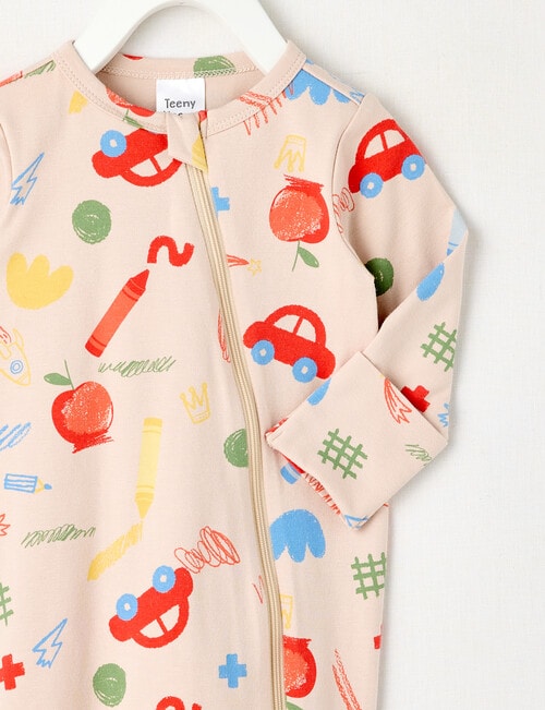 Teeny Weeny Sleep Crayon Art Stretch Cotton Sleepsuit, Multi product photo View 02 L