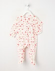 Teeny Weeny Sleep Strawberry Puppy Stretch Cotton Sleepsuit, White & Pink product photo