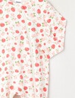 Teeny Weeny Sleep Strawberry Puppy Stretch Cotton Sleepsuit, White & Pink product photo View 02 S