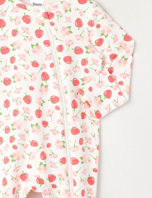Teeny Weeny Sleep Strawberry Puppy Stretch Cotton Sleepsuit, White & Pink product photo View 02 L