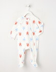 Teeny Weeny Sleep Lobster Stretch Cotton Sleepsuit, White & Orange product photo
