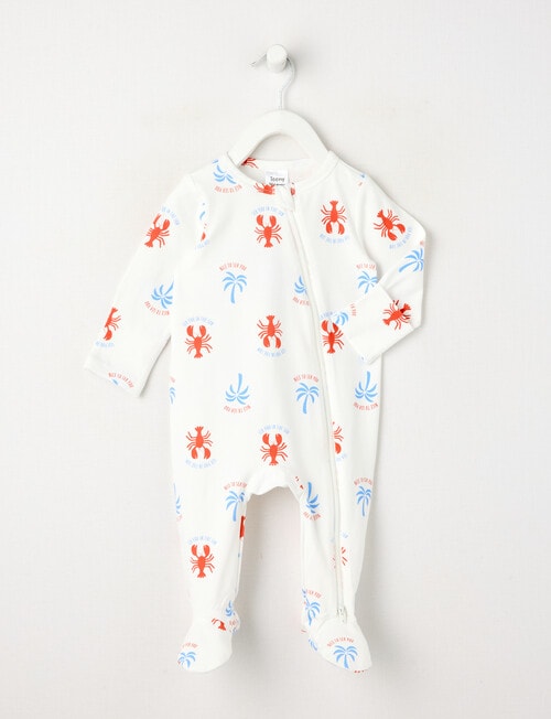 Teeny Weeny Sleep Lobster Stretch Cotton Sleepsuit, White & Orange product photo