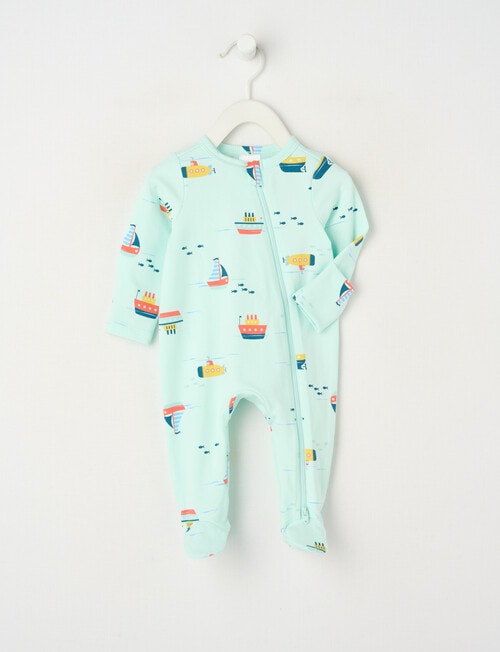 Teeny Weeny Sleep Stretch Cotton Boat Sleepsuit, Aqua product photo