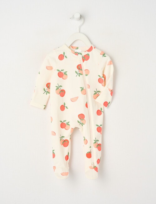 Teeny Weeny Sleep Stretch Cotton Oranges Sleepsuit, Cream & Orange product photo