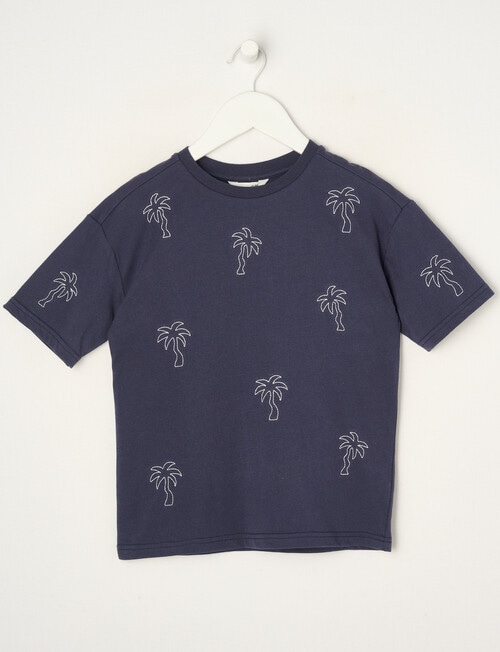 Mac & Ellie All Over Embroidered Palm Short Sleeve Tee, Navy product photo