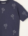 Mac & Ellie All Over Embroidered Palm Short Sleeve Tee, Navy product photo View 02 S