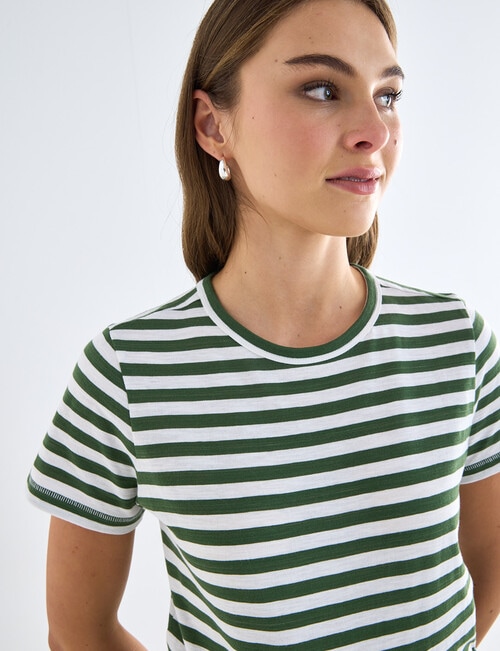 Zest Organic Cotton Stripe Short Sleeve Tee, Khaki & White product photo