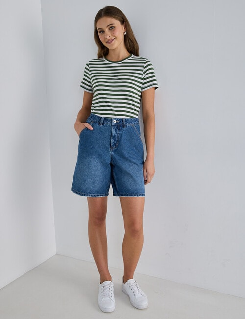 Zest Organic Cotton Stripe Short Sleeve Tee, Khaki & White product photo View 03 L