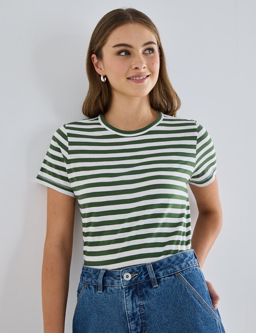 Zest Organic Cotton Stripe Short Sleeve Tee, Khaki & White product photo View 06 L