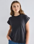 Zest Organic Cotton Roll Sleeve Tee, Washed Black product photo View 05 S