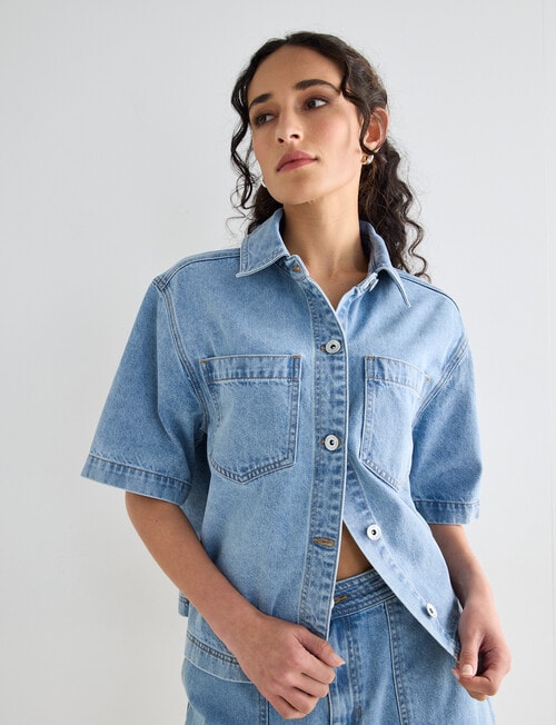 Denim Republic Short Sleeve Overshirt, Light Wash product photo