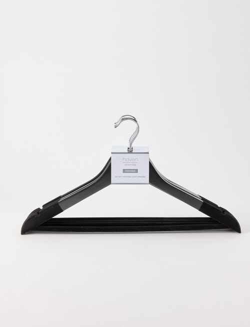 Haven Essentials Ensemble Wooden Coat Hanger Flocked Black, Set of 5 product photo View 04 L