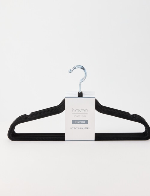 Haven Essentials Ensemble Thin Coat Hanger Flocked Black, Set of 10 product photo View 04 L