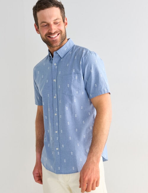 Gasoline Chambray Naples Short Sleeve Shirt, Light Blue product photo