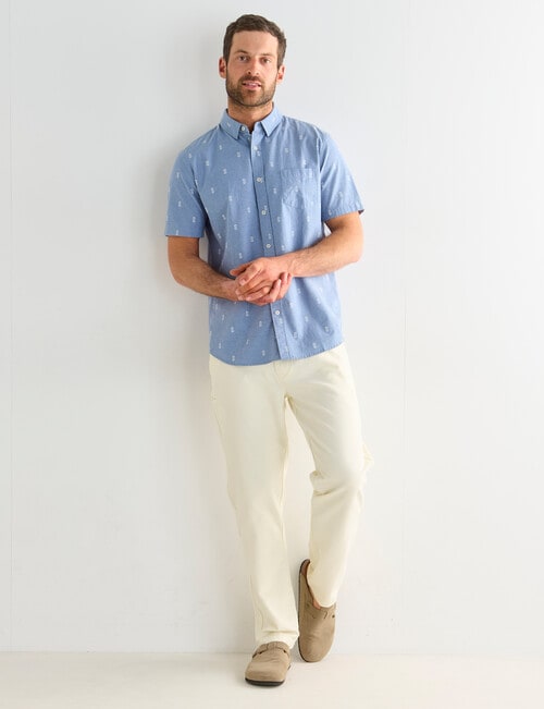 Gasoline Chambray Naples Short Sleeve Shirt, Light Blue product photo View 03 L